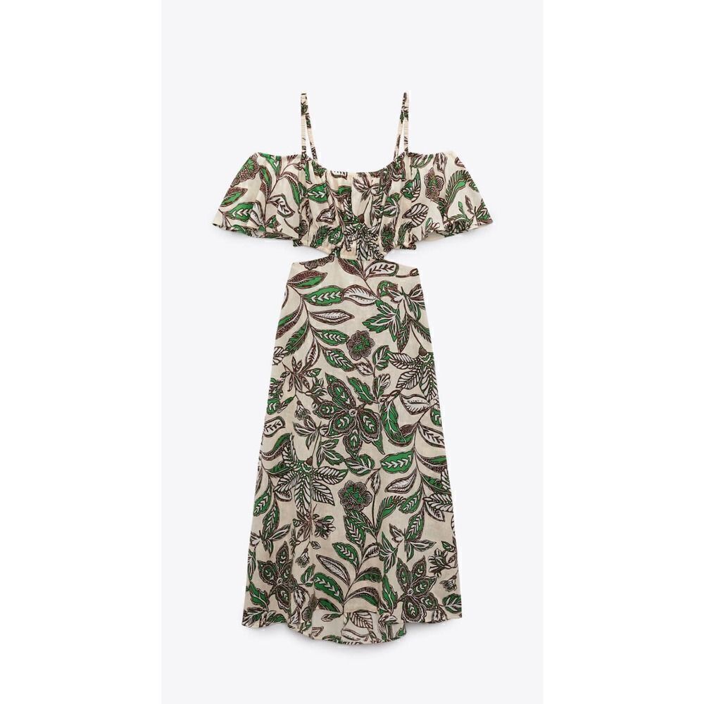Zara Linen Blend Floral Print Midi Dress New - Picture 8 of 8